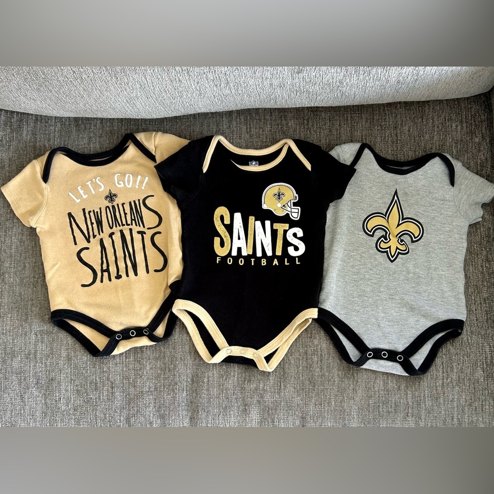 3 New Orleans Saints NFL Onesies, Black & Gold Fleur de lis Football Season